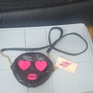 Betsey Johnson Black Sequin Heart-Eyes Crossbody Bag!